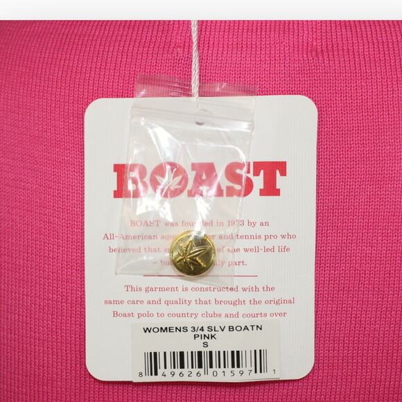 BOAST Women (S) Sweater 3/4-Sleeve BoatNeck Cotton LeafLogo Buttons Patchwork - Picture 8 of 13